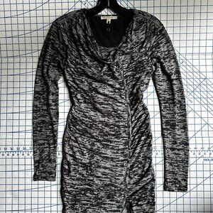 Runched Black Grey Dress with Snap Detail